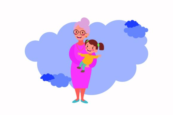 Family Flat Illustration Blue Cloud for Local Business Branding & Packaging