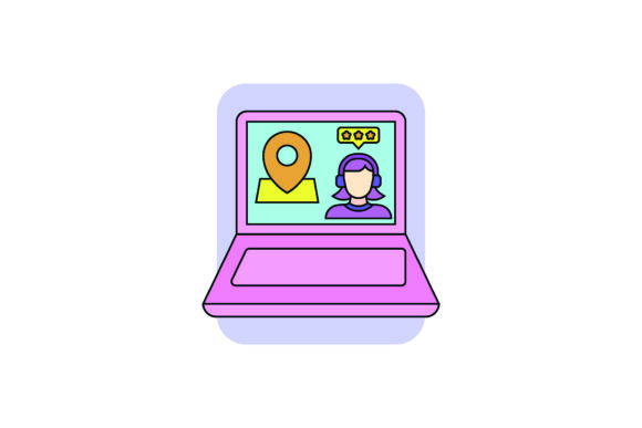 Flat Icon Laptop Location Color Outline – A Modern Graphic Design Asset for Content Creators