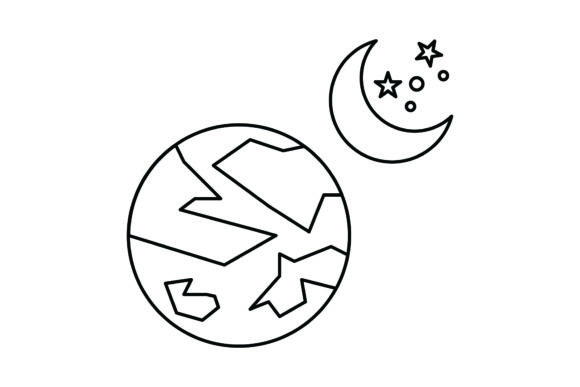 Icon Cute Space Moon Coloring Page – A Versatile Graphic Design Freebie