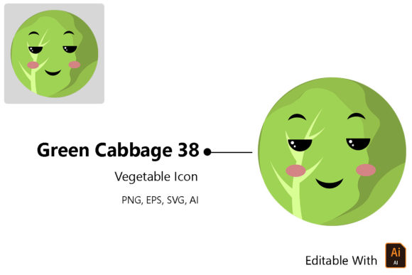 Vegetable Emoji - Green Cabbage 38 for Real Embroidery Projects